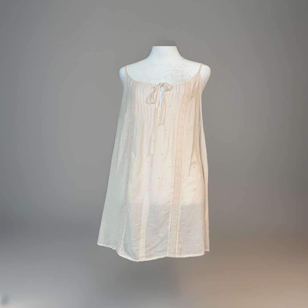LOFT Blouse XL Boho Tank Top Cream Swiss Dot Embroidered Tie Neck